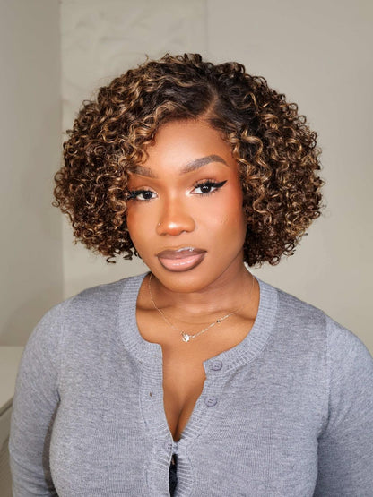 Anna Highlights Side Part Curly Bob 7x5 Lace Wig