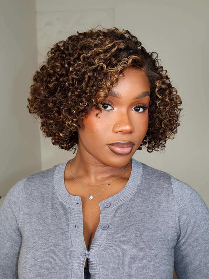 Anna Highlights Side Part Curly Bob 7x5 Lace Wig