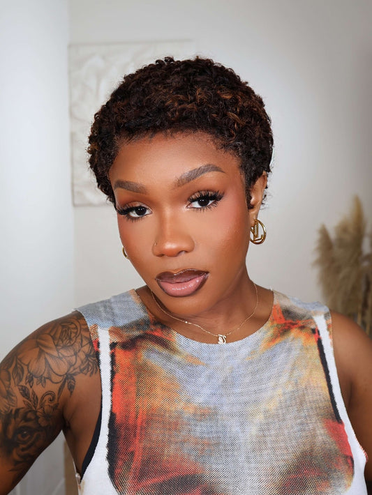 Highlight Brown Uche Full Lace Curly Pixie Cut Wig