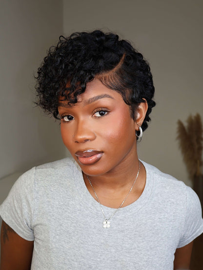 Ruby Full Lace Shaved Side Curly Pixie Cut Human Hair Wig