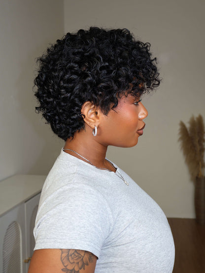 Ruby Full Lace Shaved Side Curly Pixie Cut Human Hair Wig