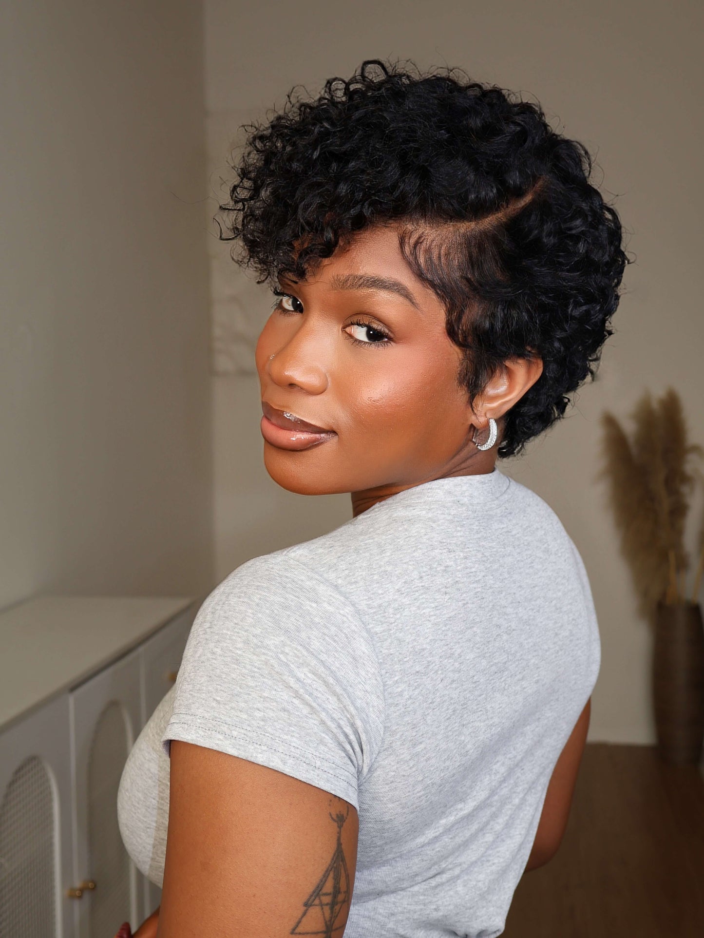 Ruby Full Lace Shaved Side Curly Pixie Cut Human Hair Wig