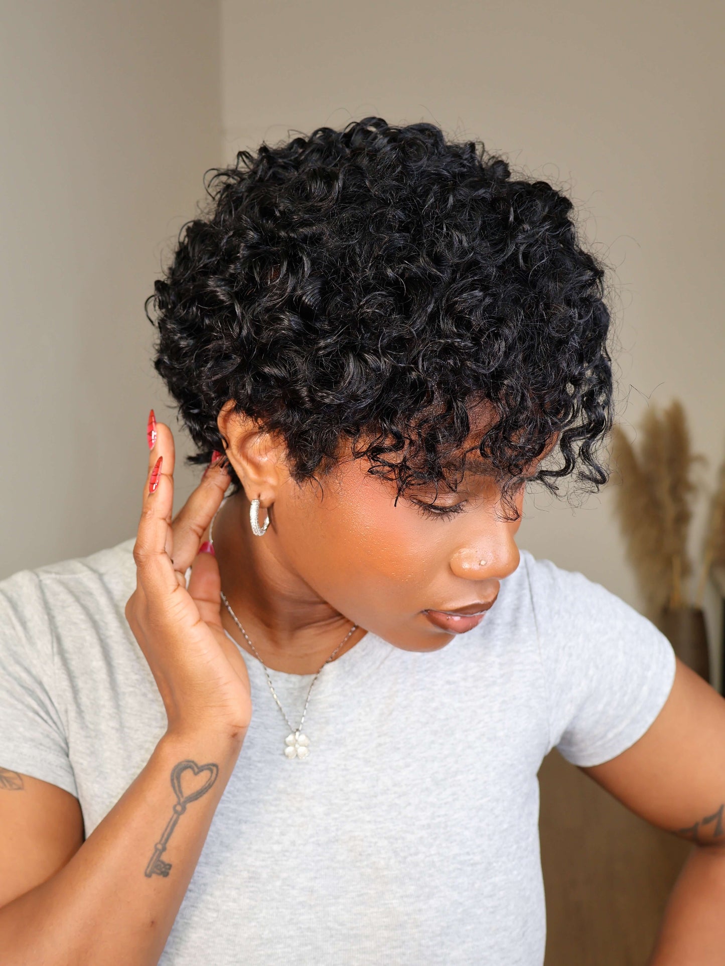 Ruby Full Lace Shaved Side Curly Pixie Cut Human Hair Wig