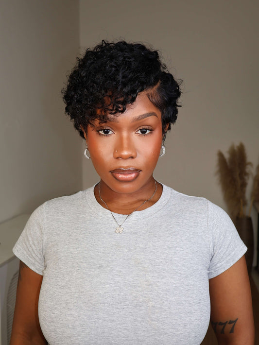 Ruby Full Lace Shaved Side Curly Pixie Cut Human Hair Wig