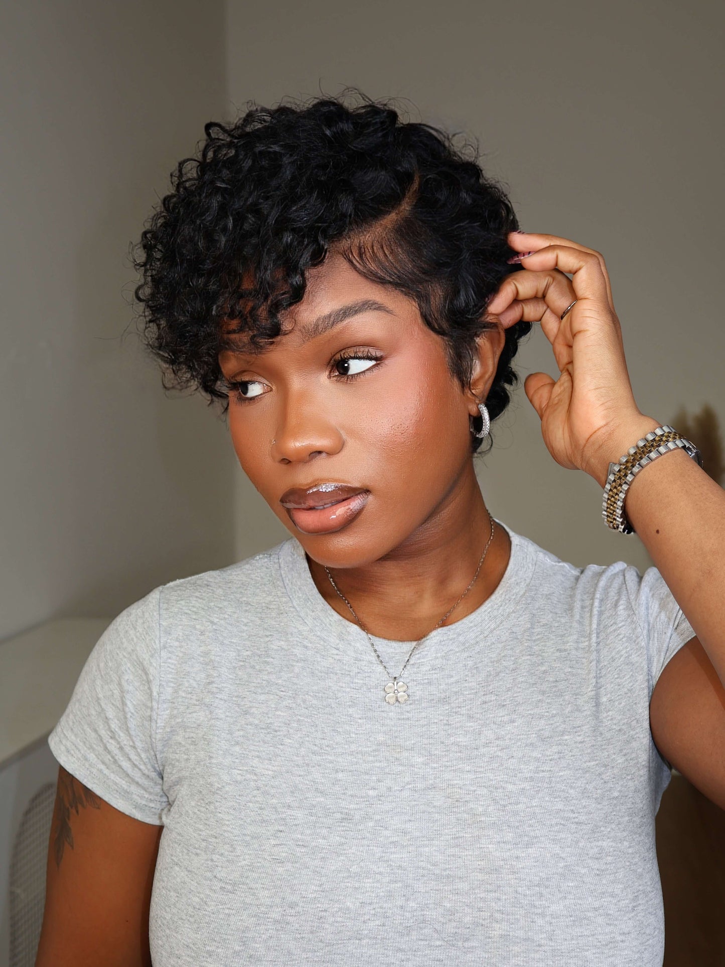 Ruby Full Lace Shaved Side Curly Pixie Cut Human Hair Wig