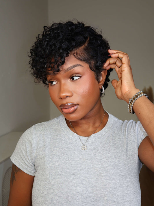 Ruby Full Lace Shaved Side Curly Pixie Cut Human Hair Wig