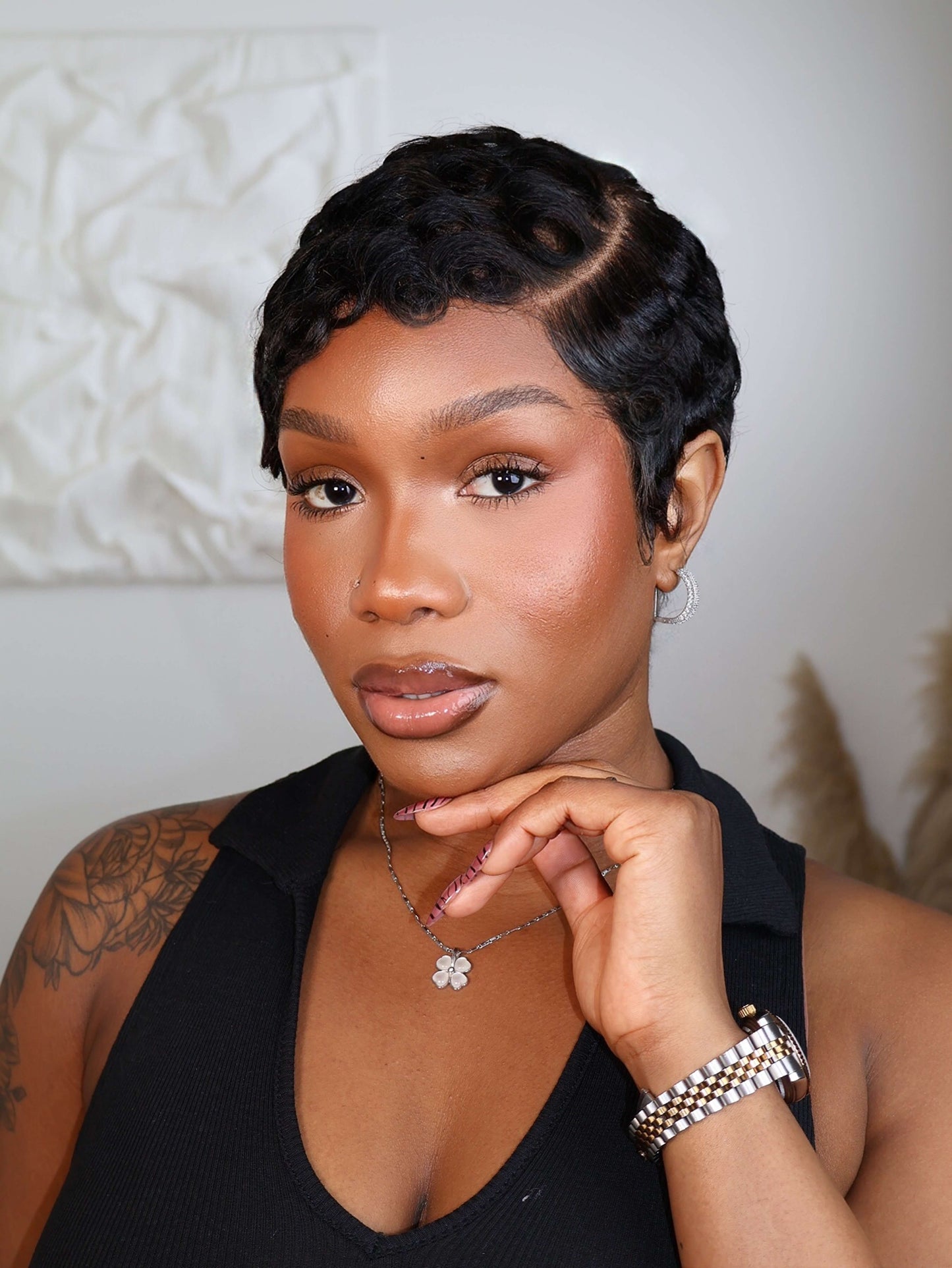 Doja Full Lace Laid Finger Wave Pixie Cut Human Hair Wig