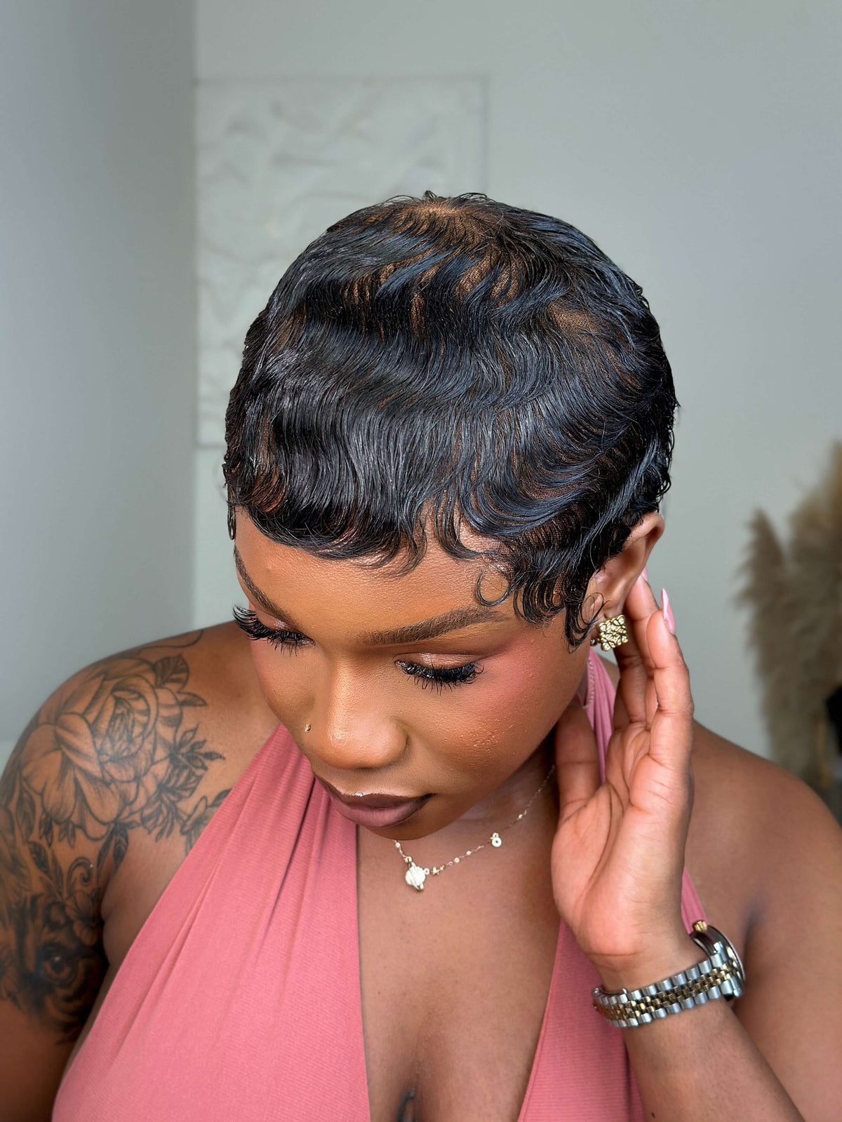 Ava Full Lace Sleek Finger Wave Pixie Cut Wig