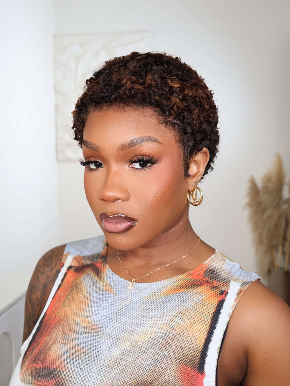 Highlight Brown Uche Full Lace Curly Pixie Cut Wig