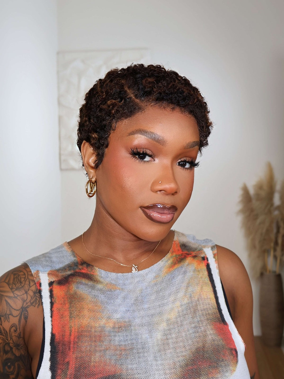 Highlight Brown Uche Full Lace Curly Pixie Cut Wig