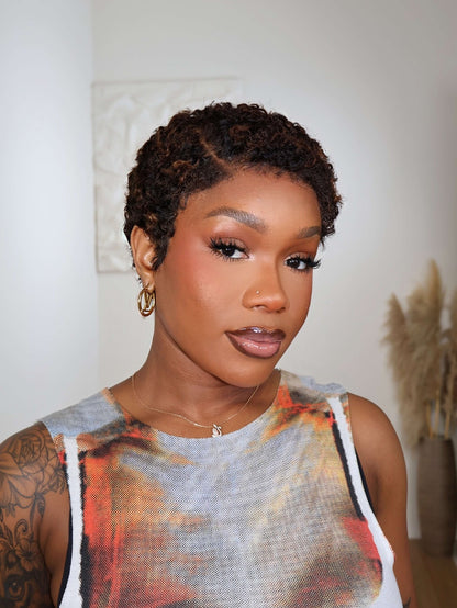 Highlight Brown Uche Full Lace Curly Pixie Cut Wig