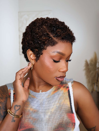 Highlight Brown Uche Full Lace Curly Pixie Cut Wig