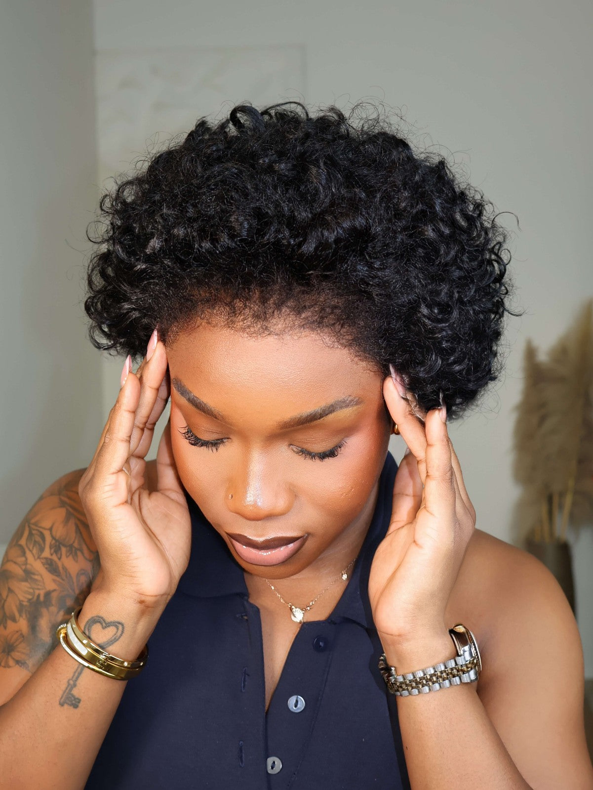 Cleo 9x4 Lace Short Cut Curly With 4C Hairline Wig