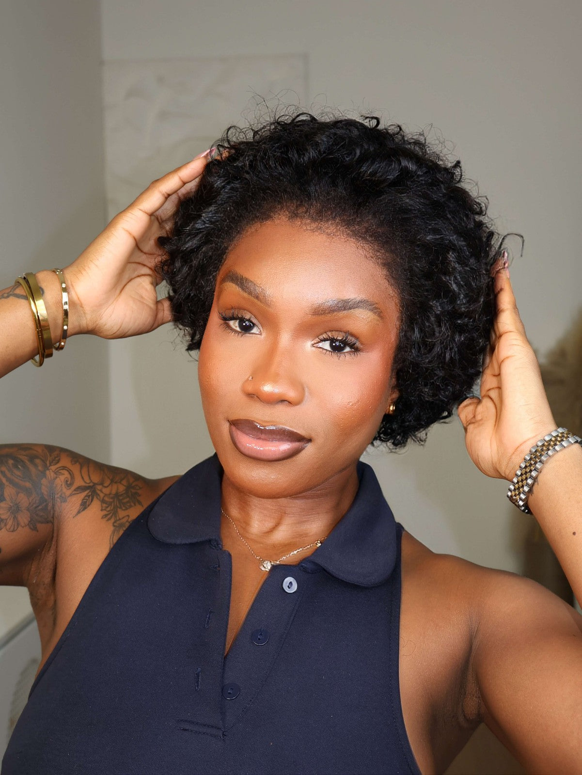 Cleo 9x4 Lace Short Cut Curly With 4C Hairline Wig