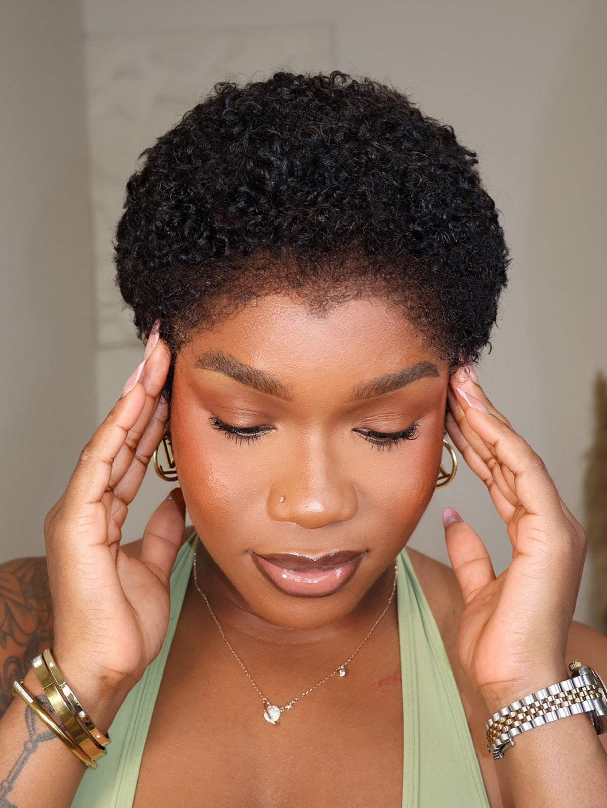 Amara Full Lace Curly Pixie Wig With M-Shaped 4C Hairline