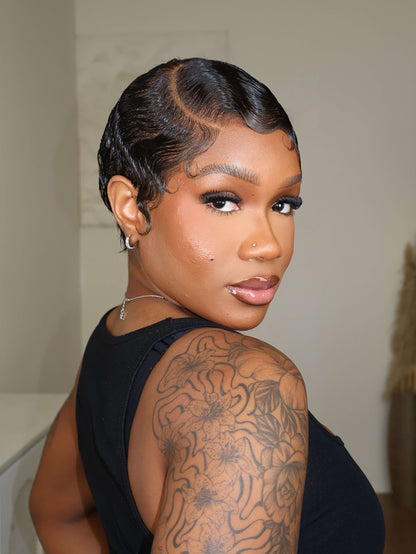 Ava Full Lace Sleek Finger Wave Pixie Cut Wig