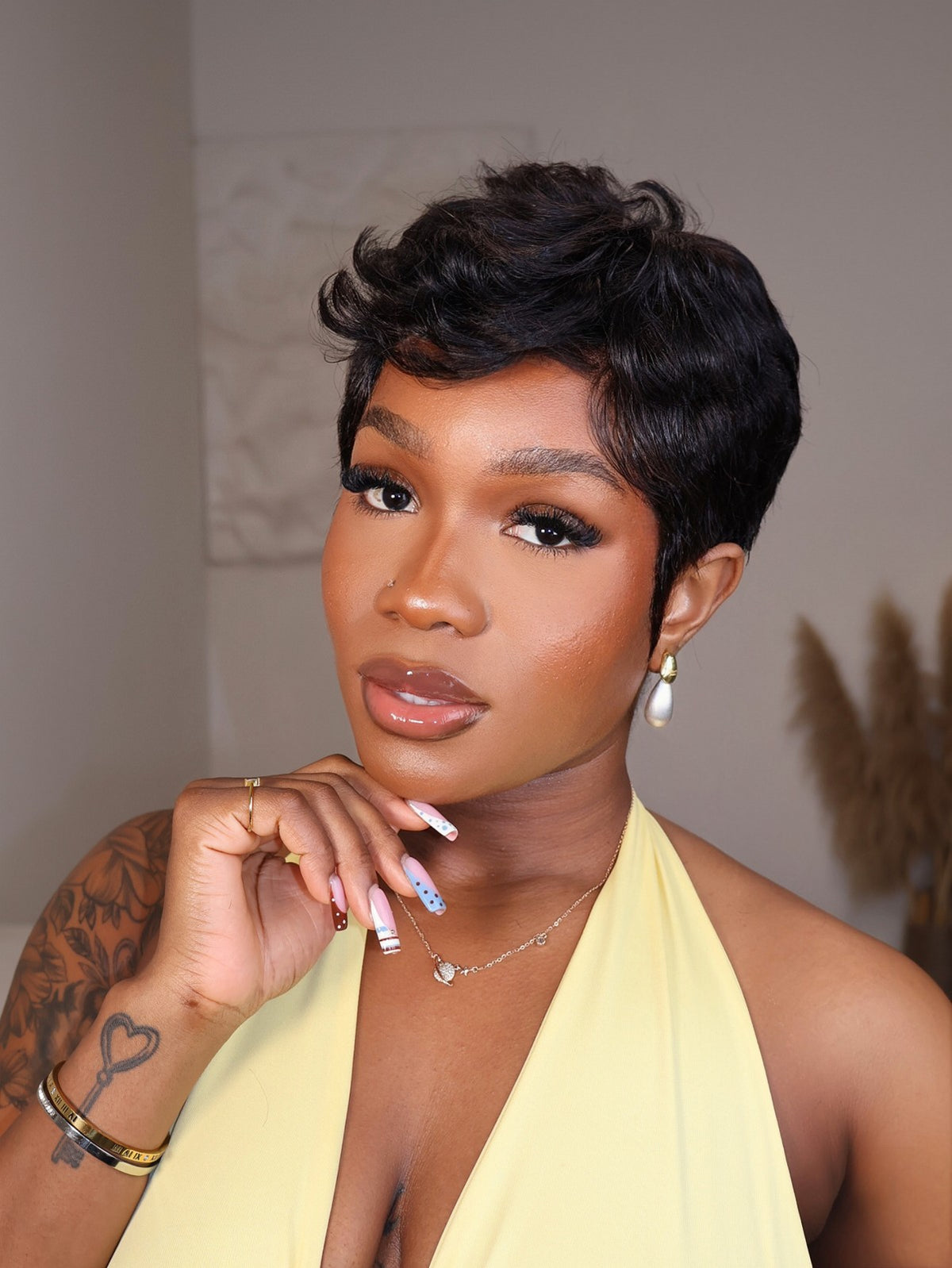 Kiana Full Lace Tousled Layered Wavy Pixie Cut Wig