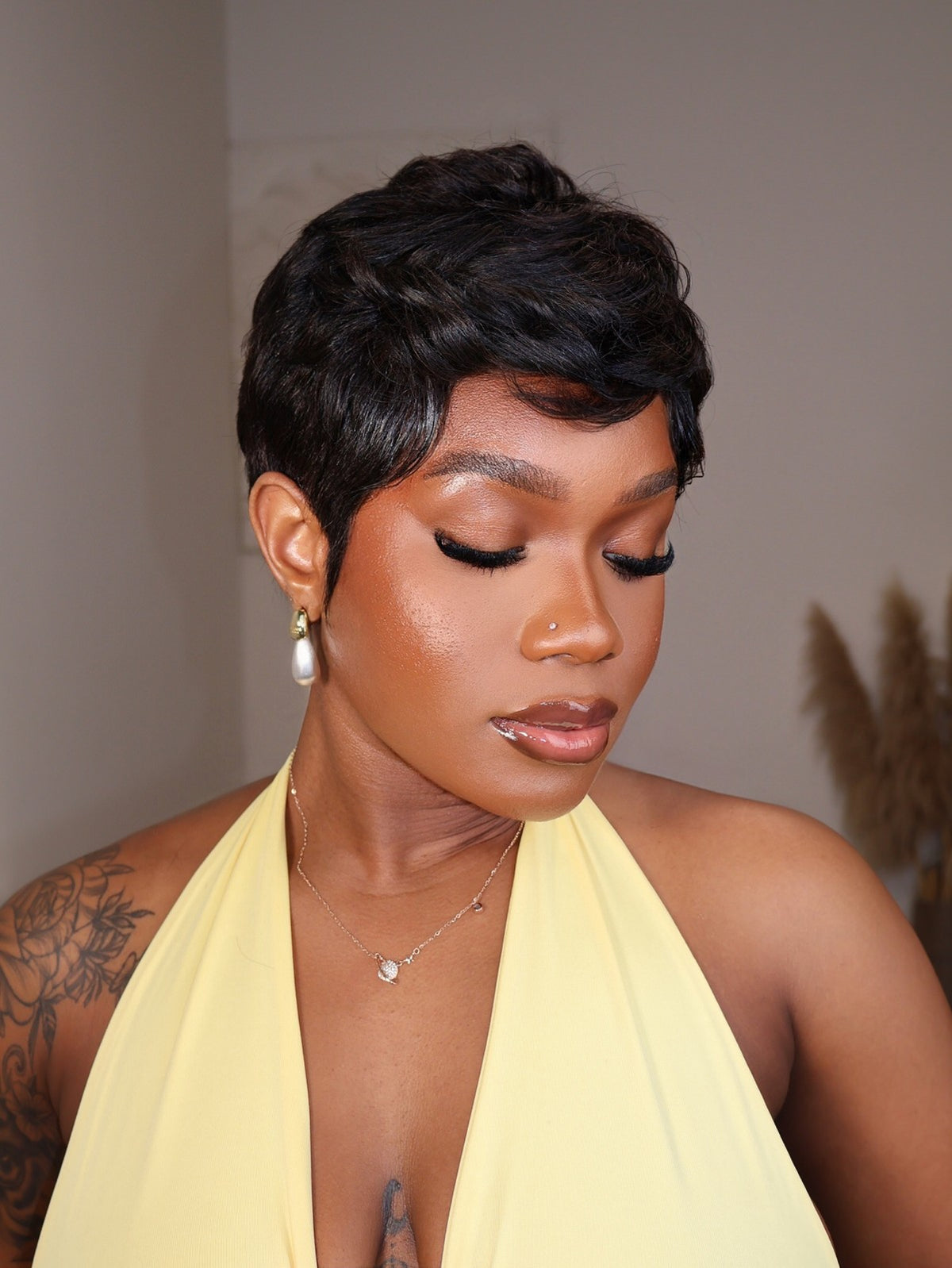 Kiana Full Lace Tousled Layered Wavy Pixie Cut Wig
