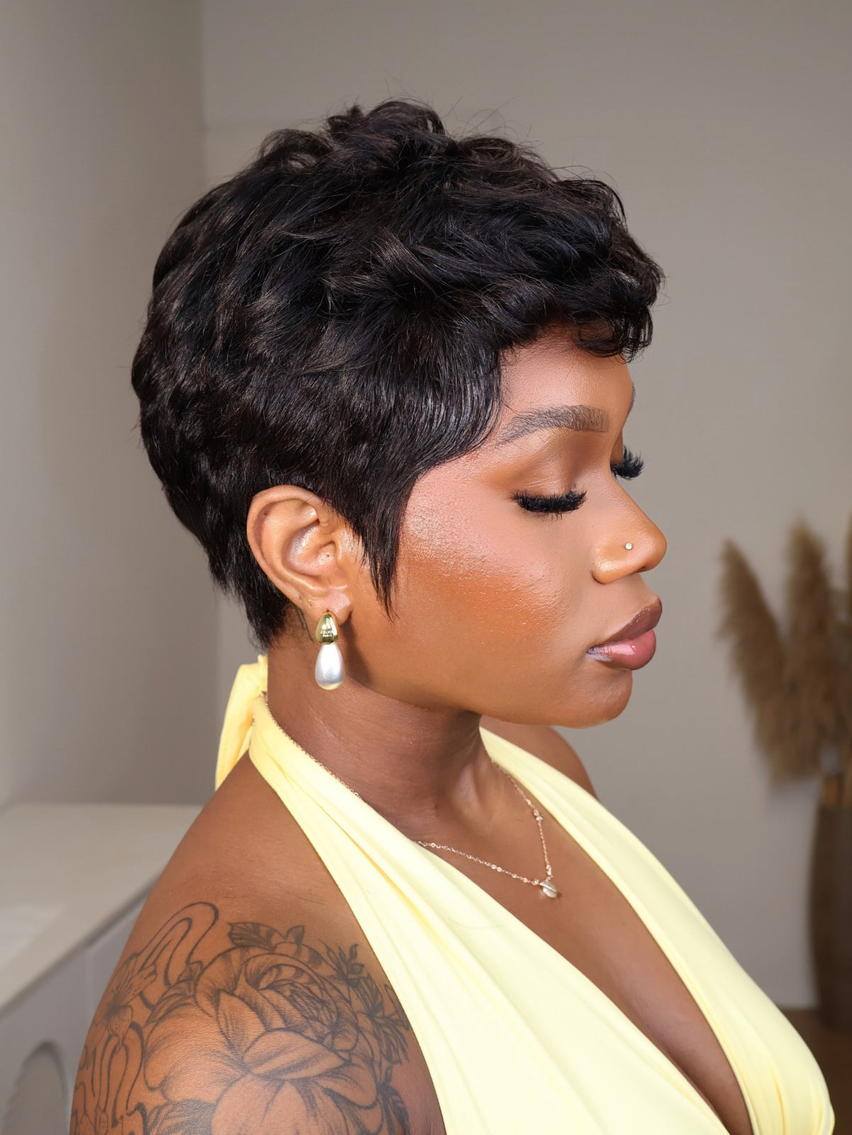 Kiana Full Lace Tousled Layered Wavy Pixie Cut Wig