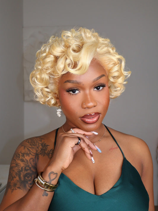 Marie 613 Blonde Short Barrel Curls 13x6 Lace Human Hair Wig