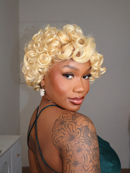 Marie 613 Blonde Short Barrel Curls 13x6 Lace Human Hair Wig