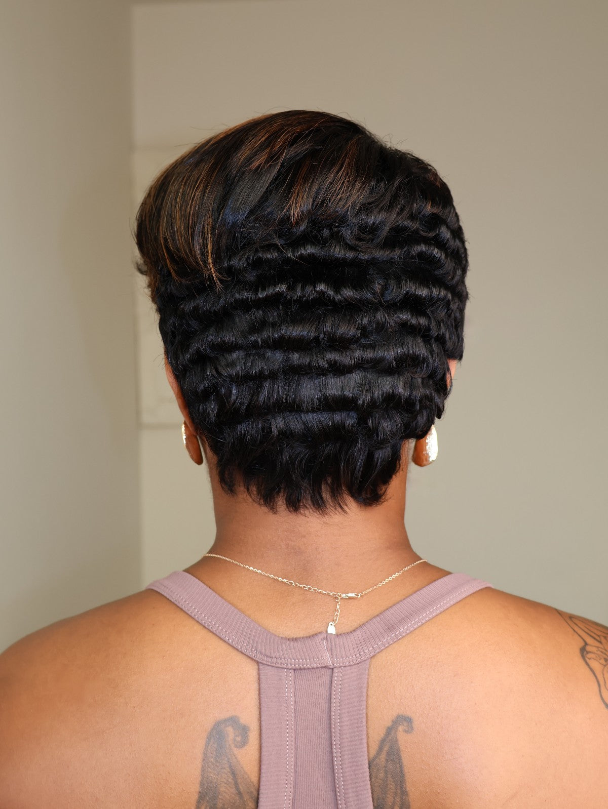 Nia Brown Highlight Layered Swoop Pixie 13x6 Lace Front Wig