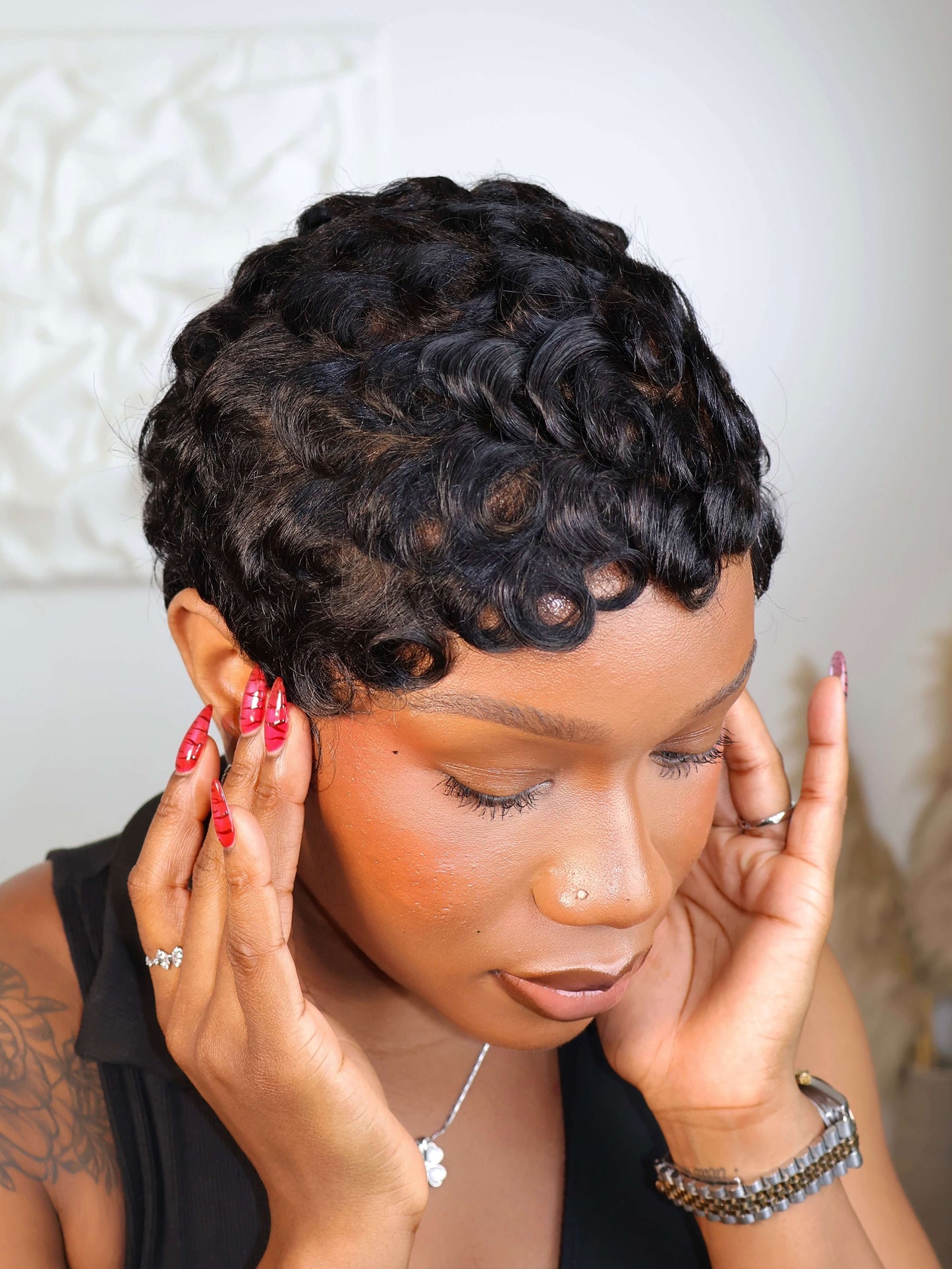 Doja Full Lace Laid Finger Wave Pixie Cut Human Hair Wig
