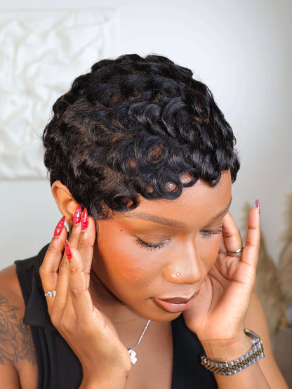 Doja Full Lace Laid Finger Wave Pixie Cut Human Hair Wig