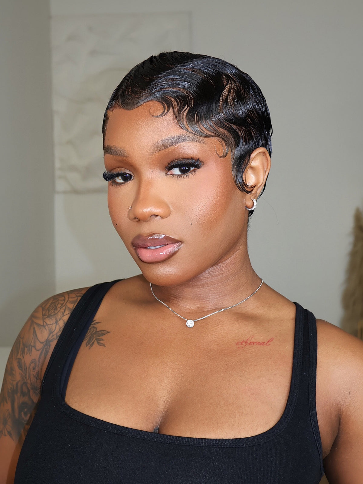Ava Full Lace Sleek Finger Wave Pixie Cut Wig