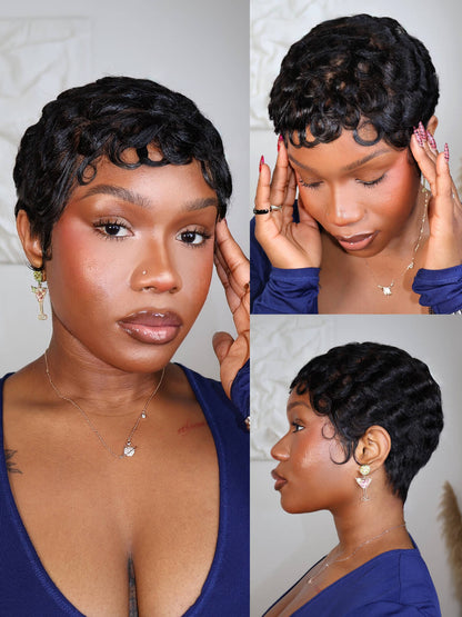 Doja Full Lace Laid Finger Wave Pixie Cut Human Hair Wig