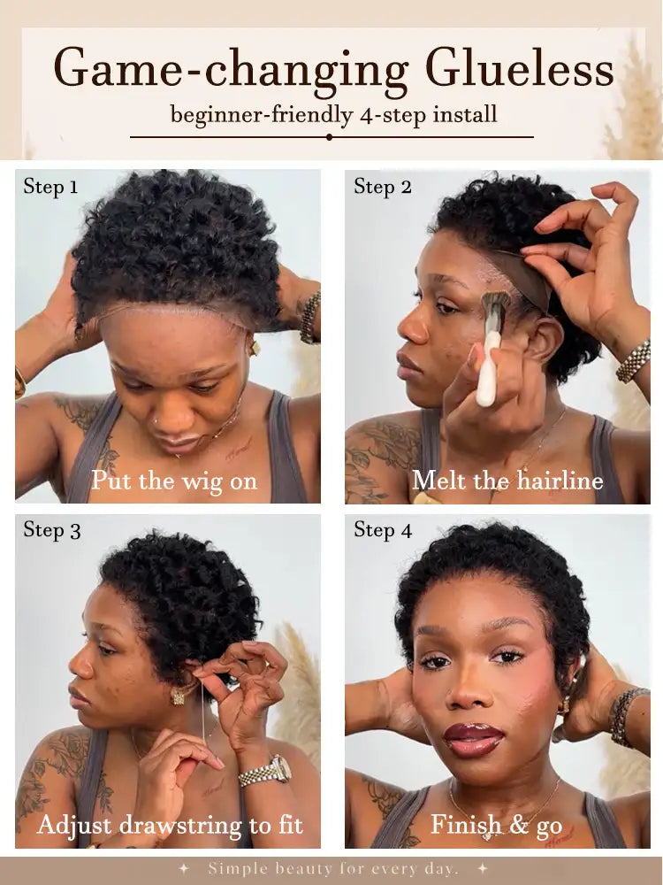 Uche Full Lace Black Curly Afro Pixie Wig