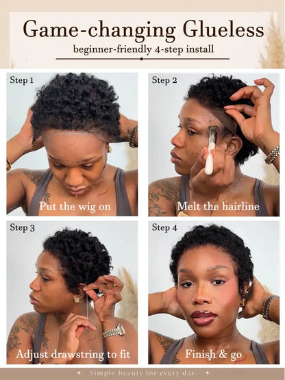 Uche Full Lace Black Curly Afro Pixie Wig