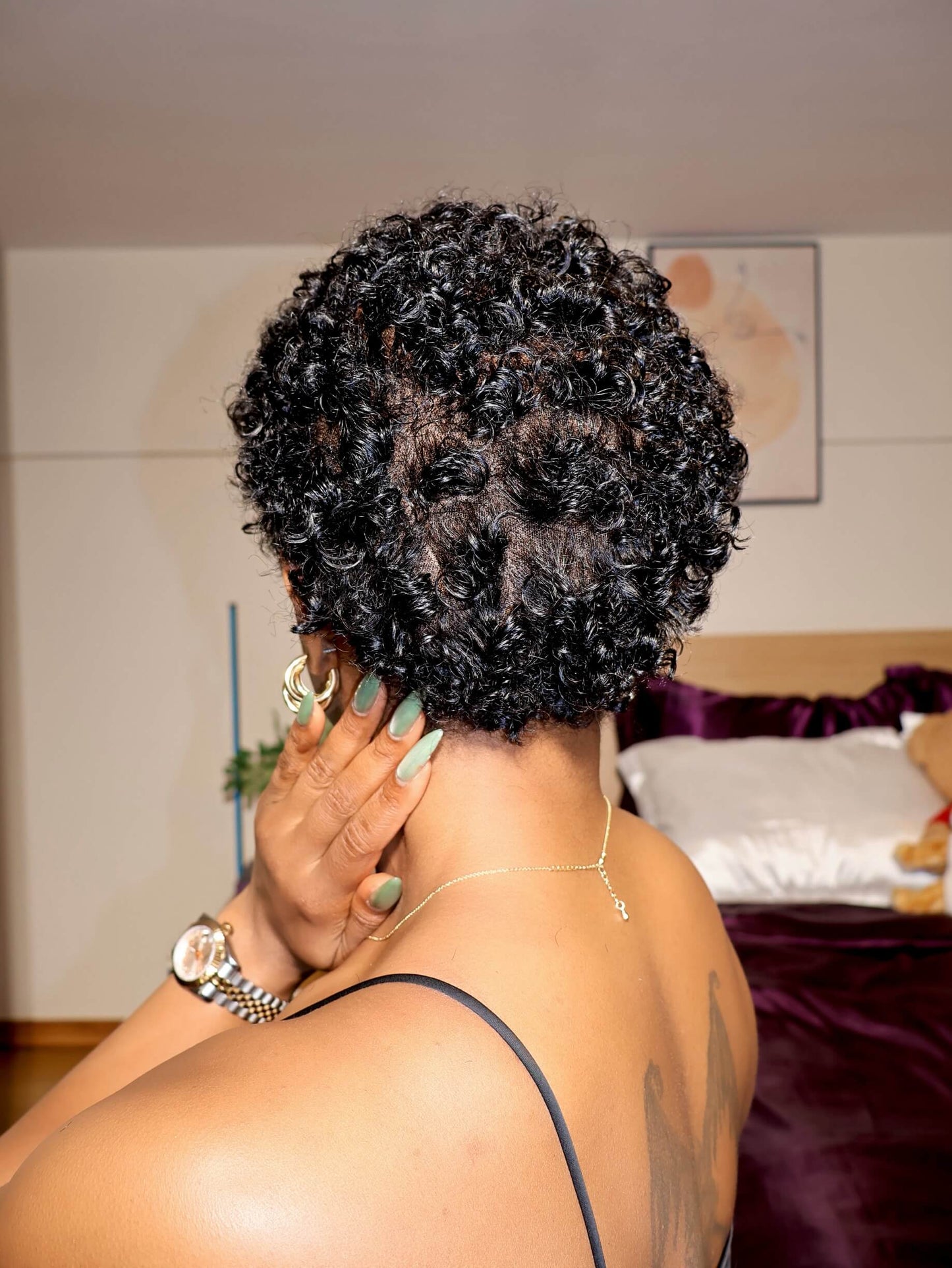 Uche Full Lace Black Curly Afro Pixie Wig
