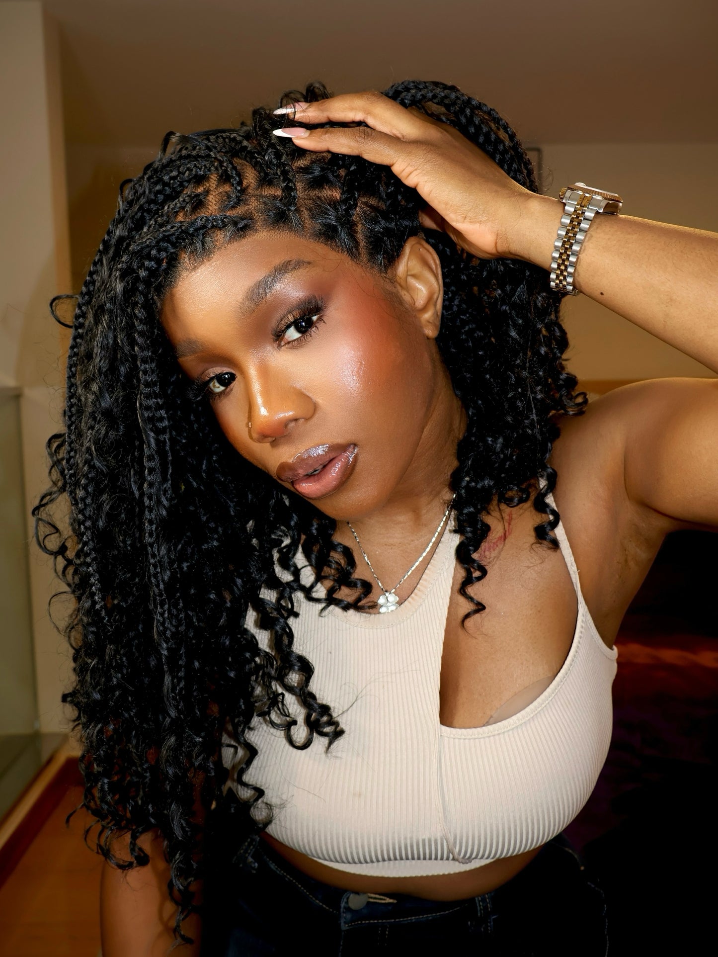 ANORAHAIR Zara Full Lace Knotless Bohemian Braided Curls Invisi Drawstring Wig