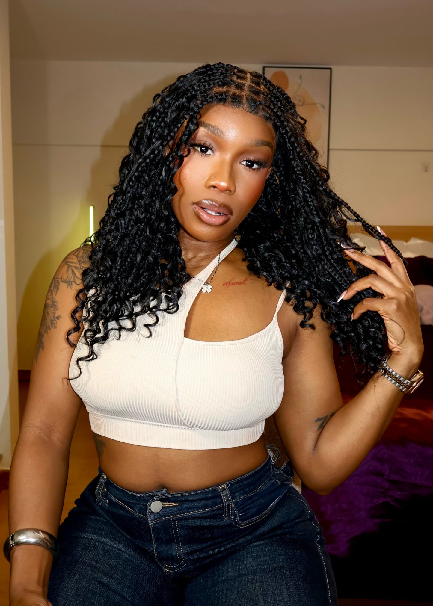 ANORAHAIR Zara Full Lace Knotless Bohemian Braided Curls Invisi Drawstring Wig