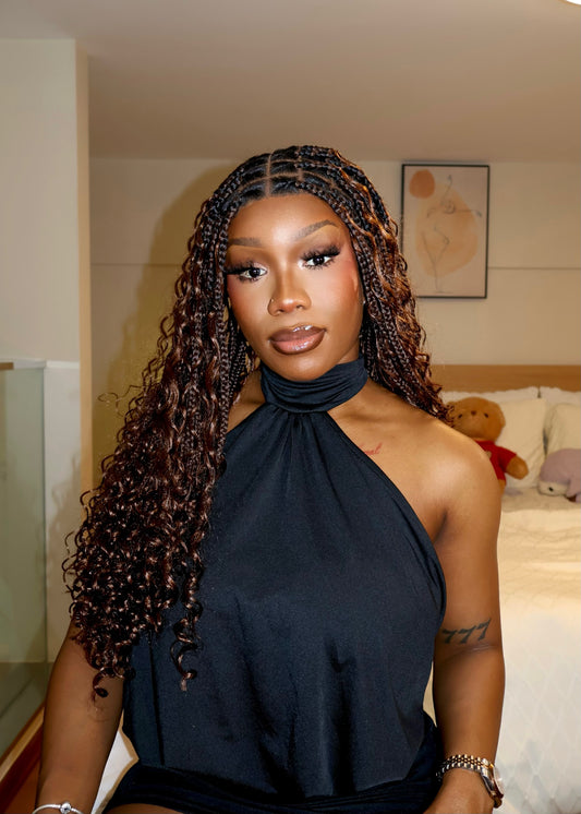 Aisha Full Lace Braided Curls Ombre Brown Invisi Drawstring Wig