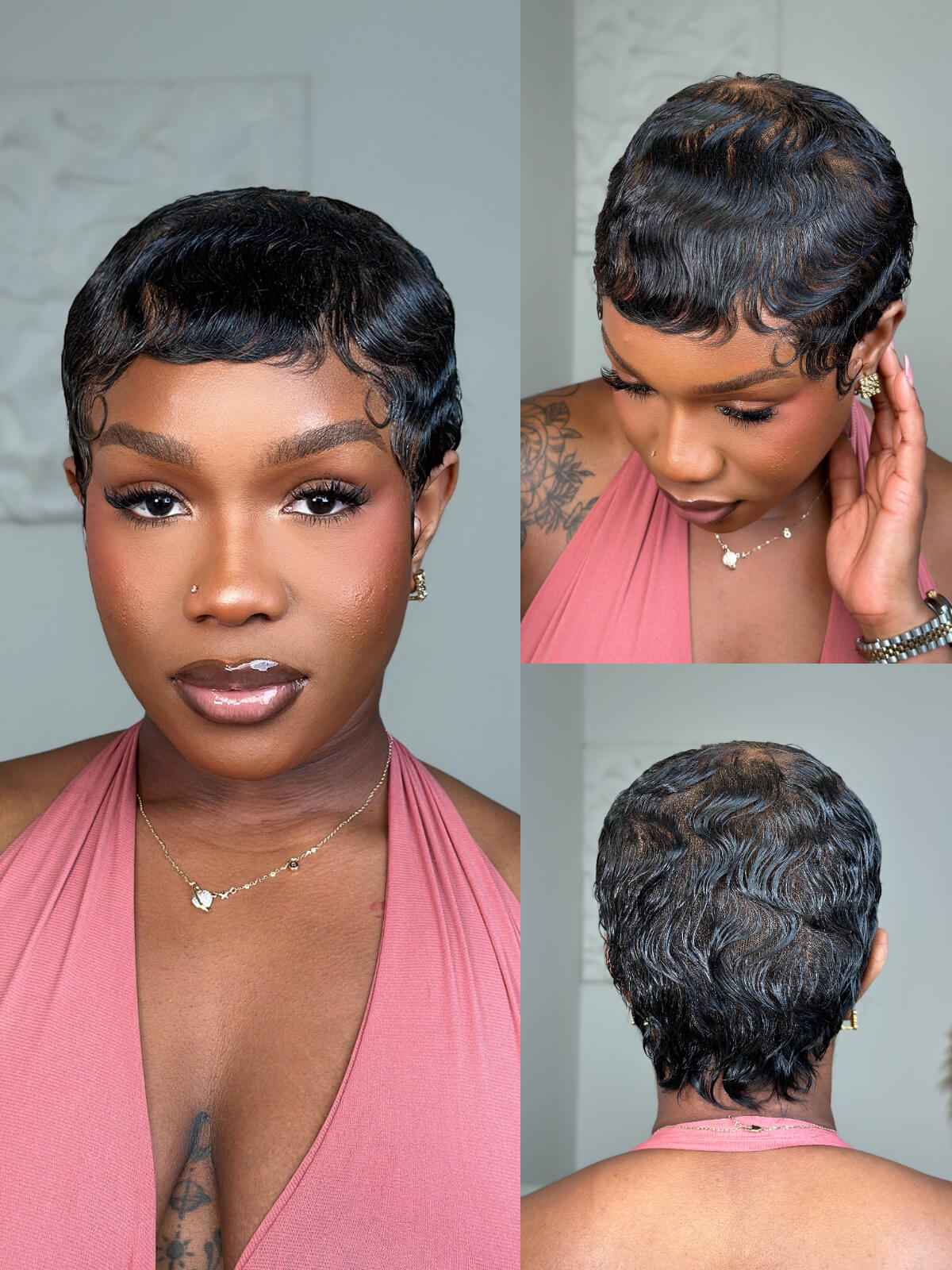 Ava Full Lace Sleek Finger Wave Pixie Cut Wig